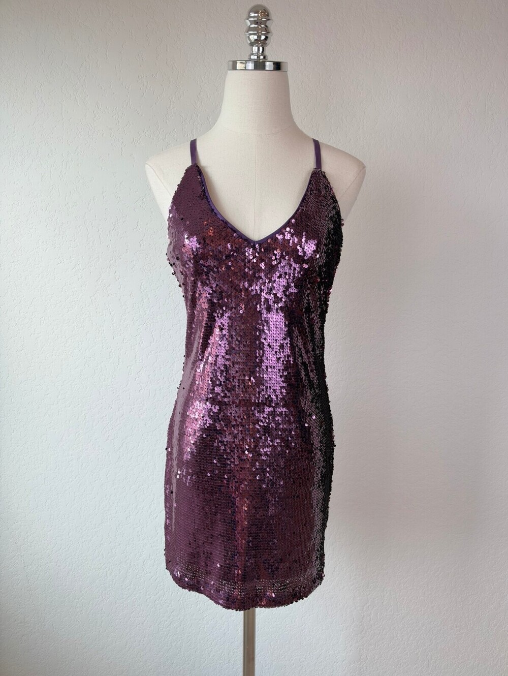 Luxe Apothetique Purple Sequin Mini Dress V Neck Sleeveless Party Whimsigoth S